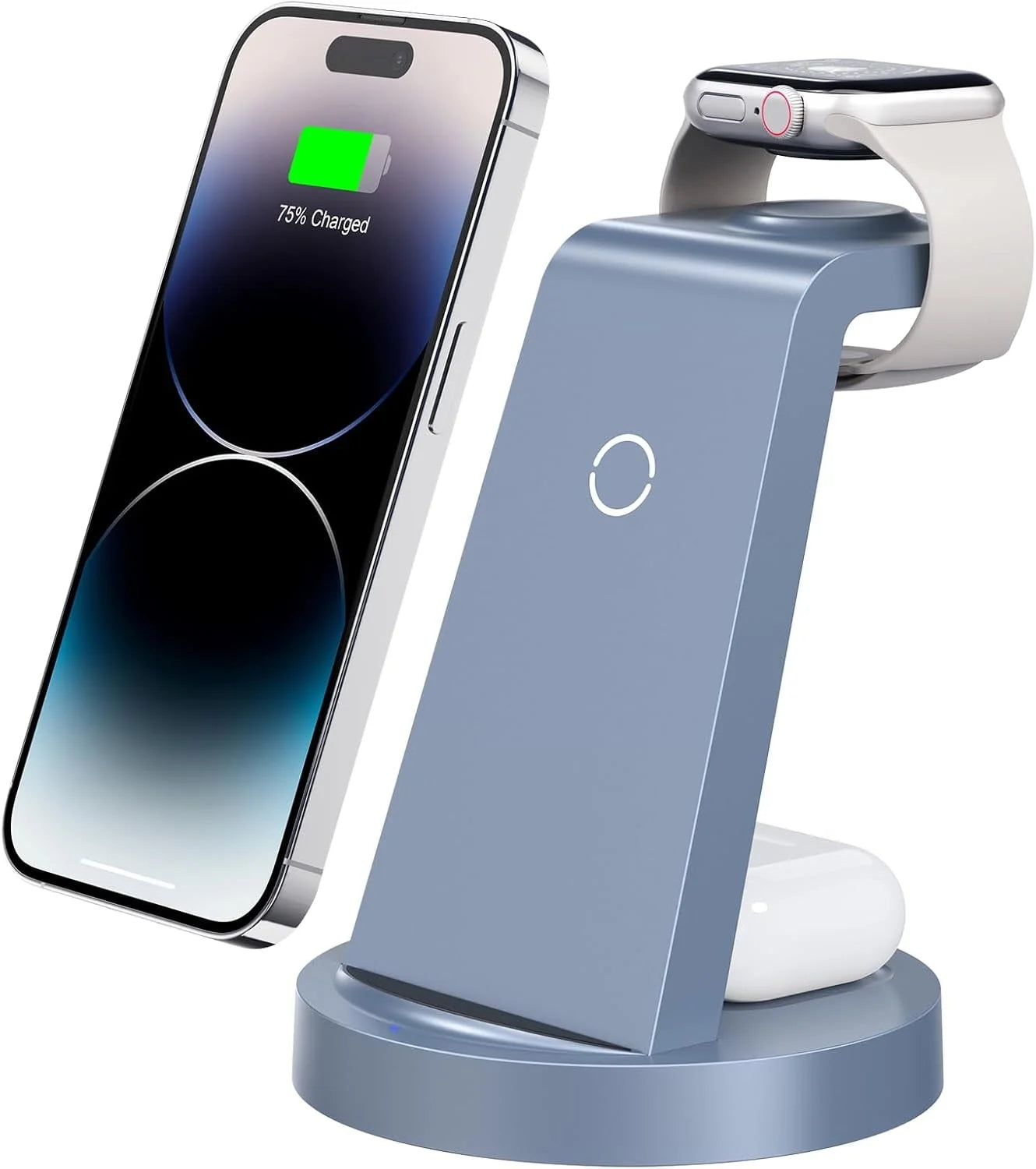 Cargador Inalámbrico - Estación De Carga 3 En 1 Compatible Para Iphone Y Iwatch - Base De Carga Para Airpods (Azul)