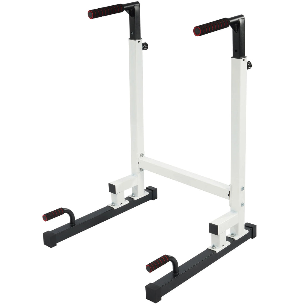 Steel Frame Dip Station with Adjustable Height, 500 Lb Weight Capacity, White