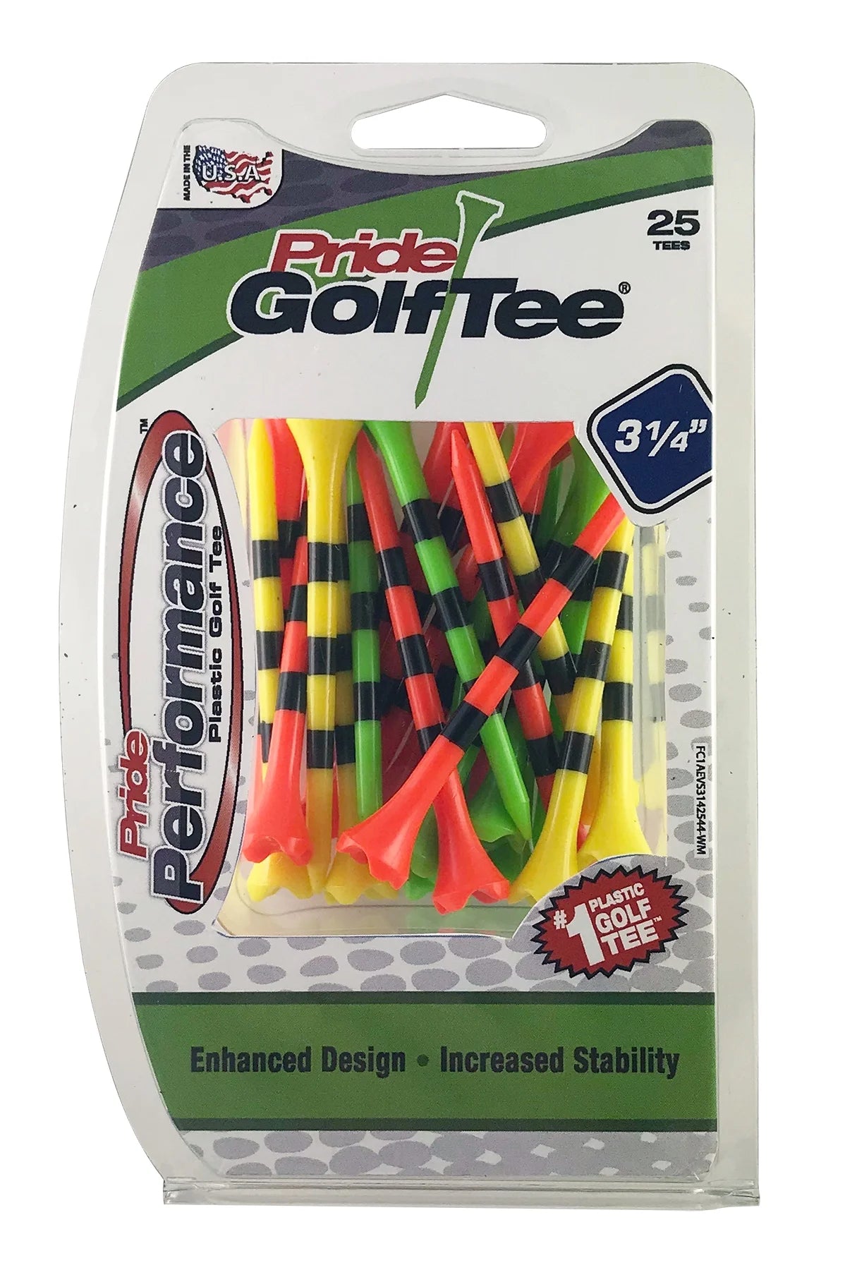 Pride Performance Camisetas De Golf De Plástico, 3-1/4" De Largo, Mezcla De Frutas a Rayas, Paquete De 25, Cabeza De Baja Resistencia Para Golf, Impulsos Más Largos, Plástico Duradero