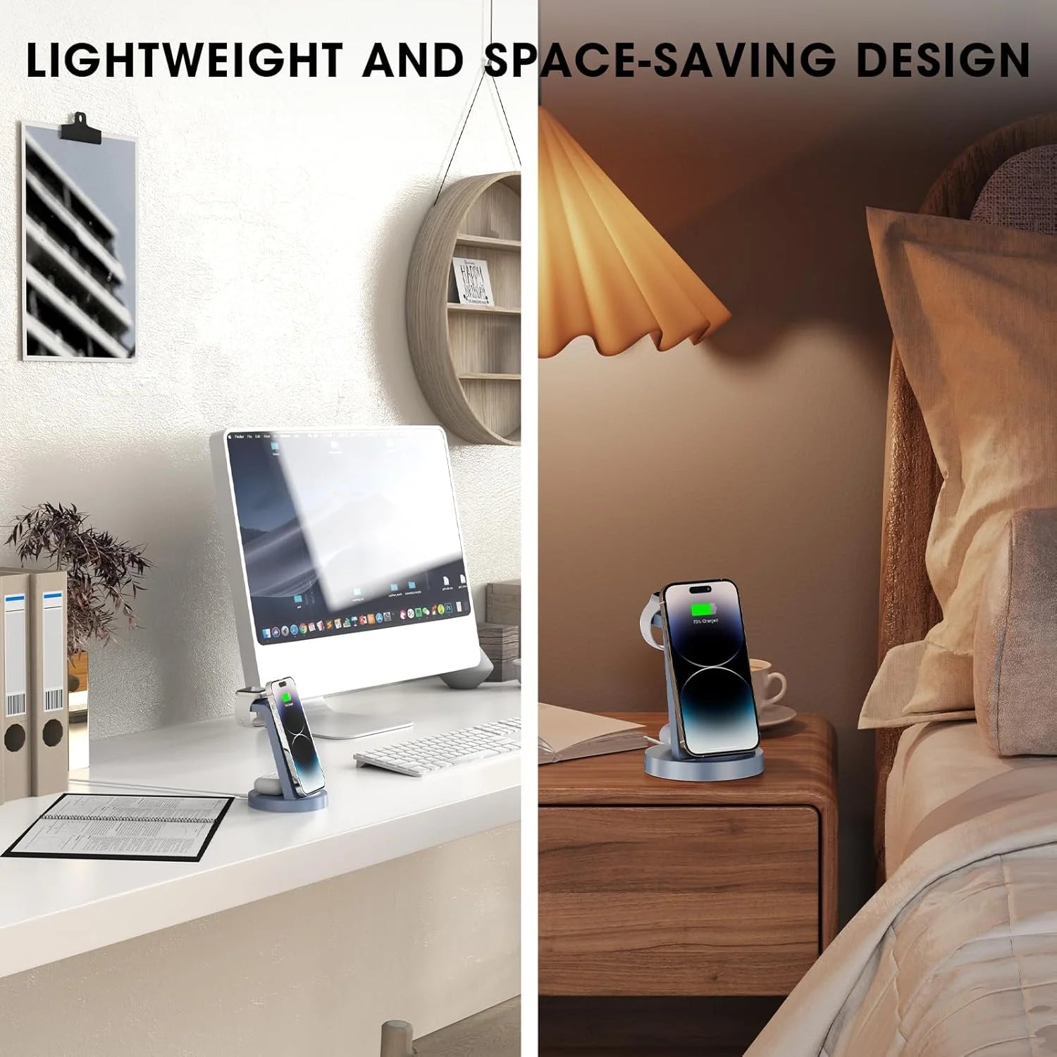 Cargador Inalámbrico - Estación De Carga 3 En 1 Compatible Para Iphone Y Iwatch - Base De Carga Para Airpods (Azul)