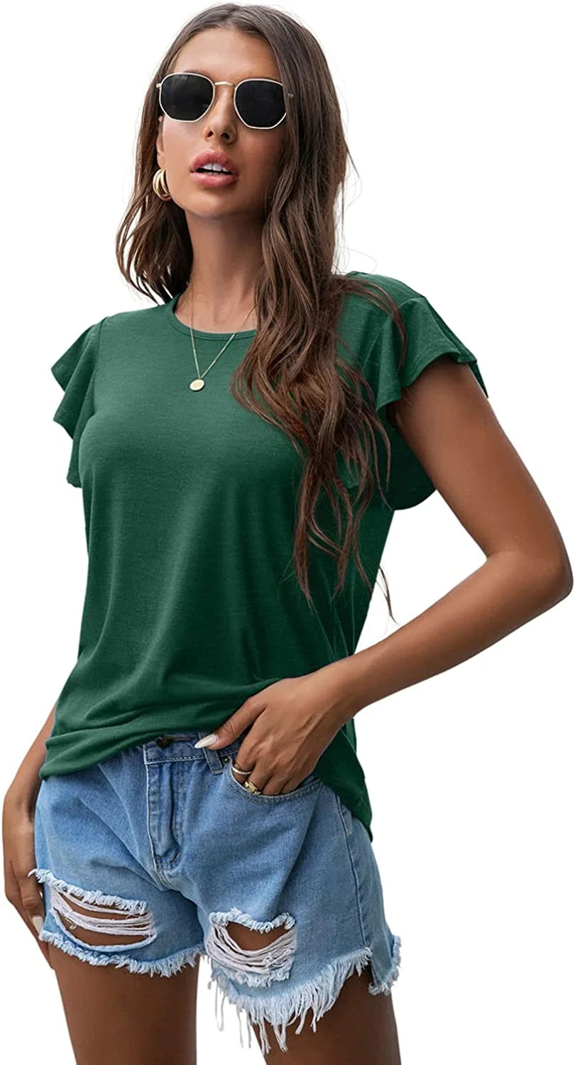 Blusas Tipo Túnica De Punto Con Volantes De Verano De Manga Corta Camisetas Camiseta Sin Mangas Blusa Para Mujer