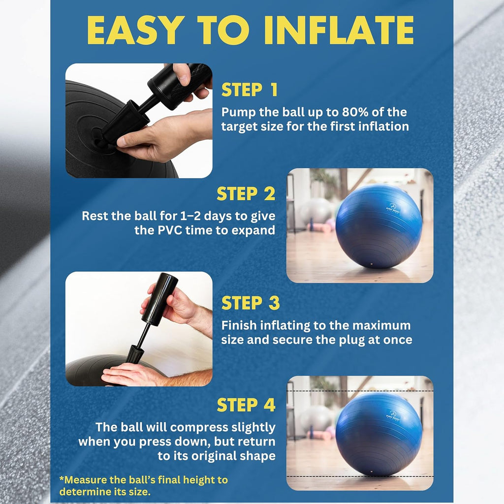 Exercise Ball - Multiple Sizes Gym Grade Balance Ball for Fitness, Yoga, Workout, Pregnancy & Physical Therapy