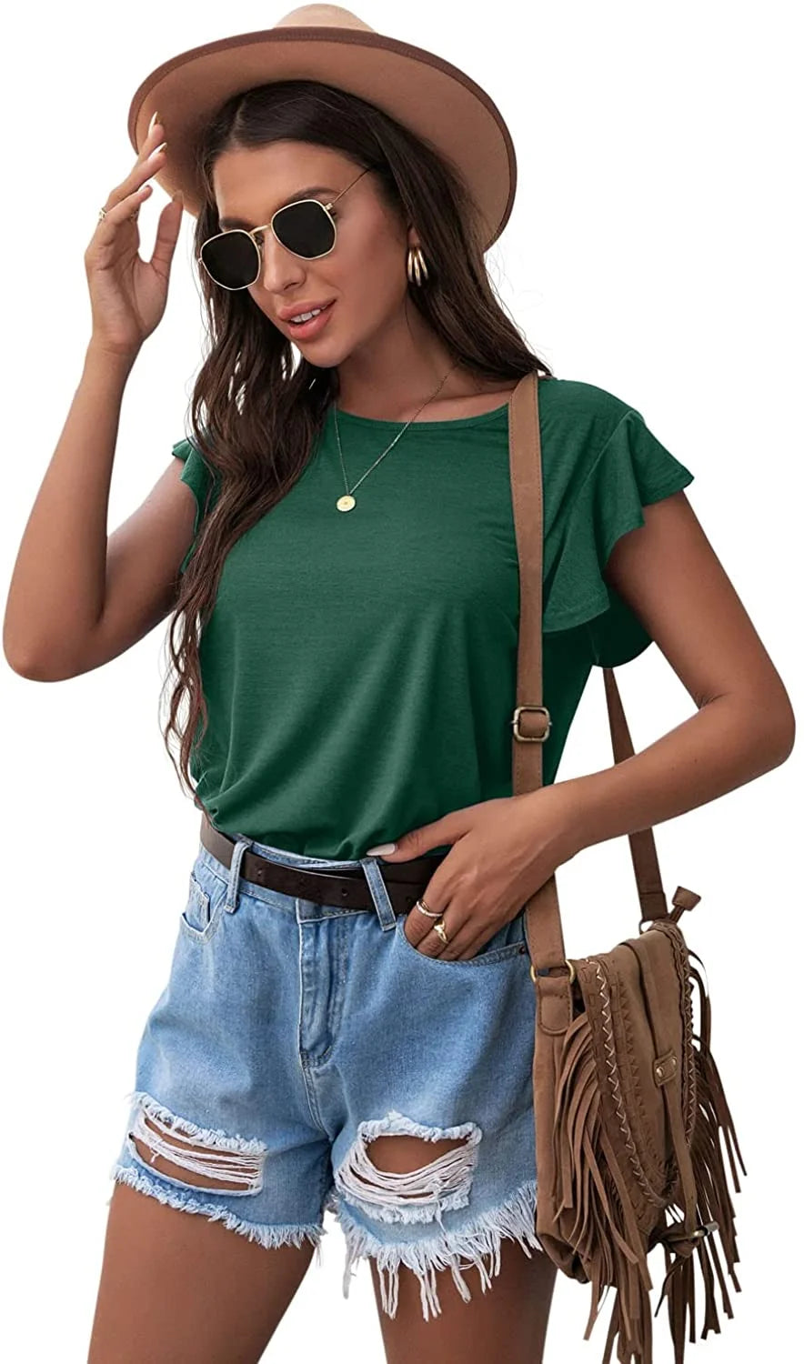 Blusas Tipo Túnica De Punto Con Volantes De Verano De Manga Corta Camisetas Camiseta Sin Mangas Blusa Para Mujer